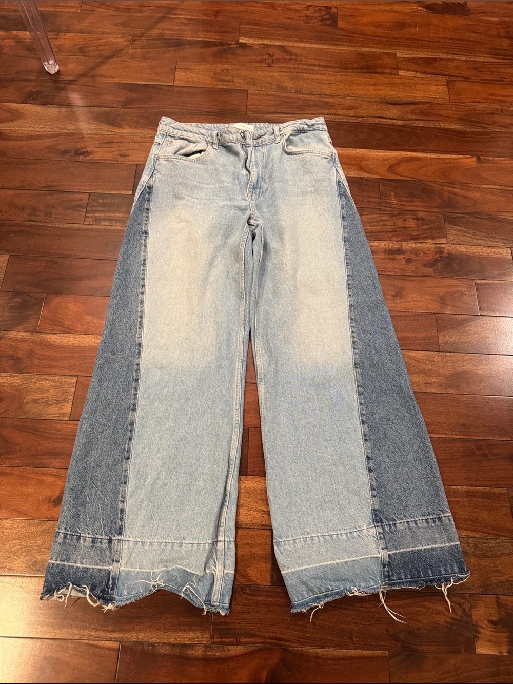 Zara Two-Tone Wide Leg Light and Medium Blue Jeans